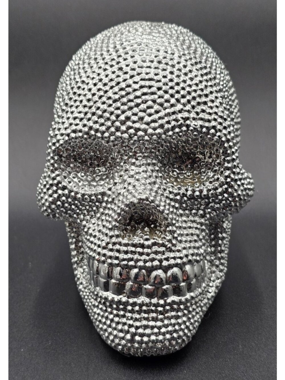 Silver Tone Textured Skull Decor Gothic Accent Piece Halloween Spooky Glam Eerie